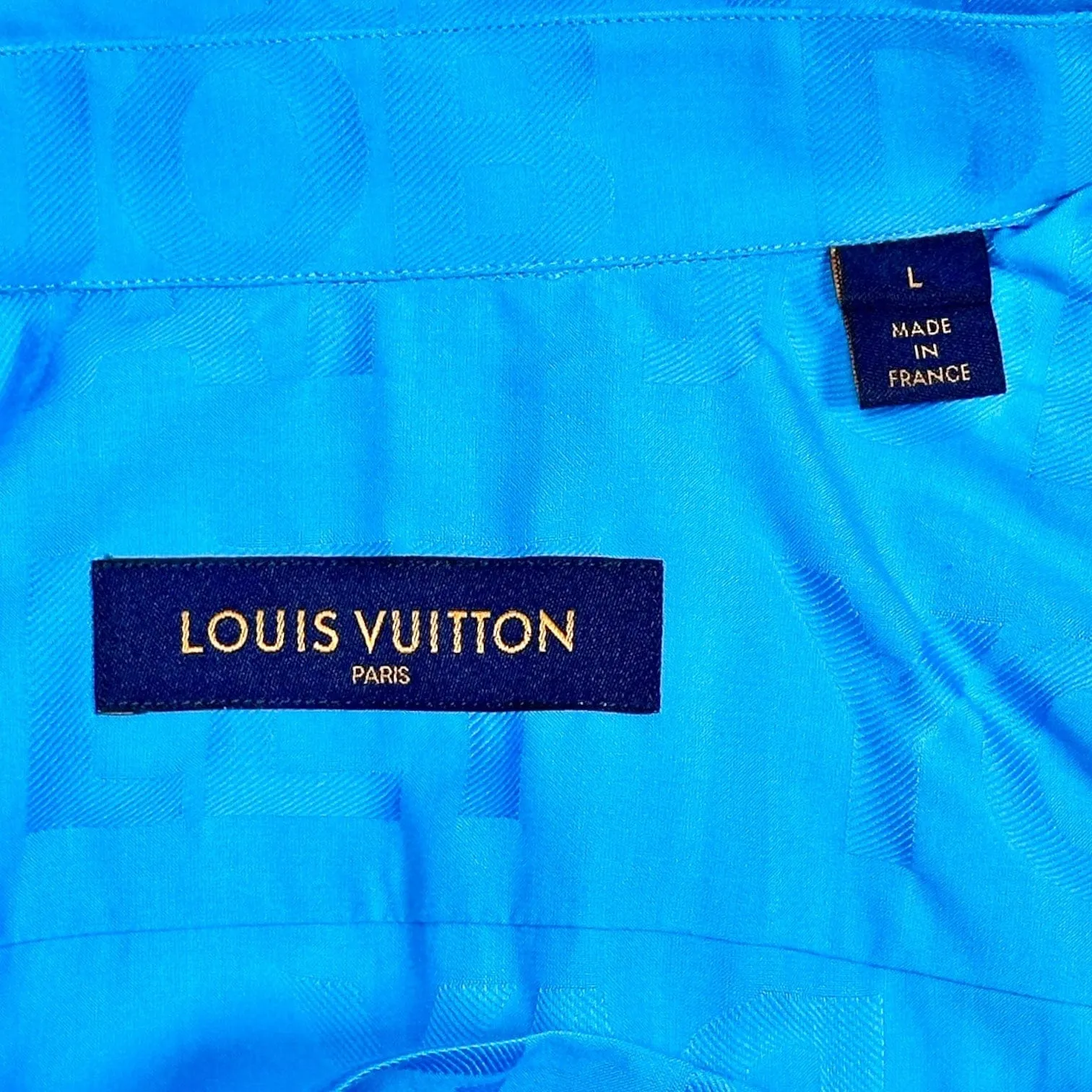 Louis Vuitton Tonal Letter Button Up Short Sleeve Shirt Blue