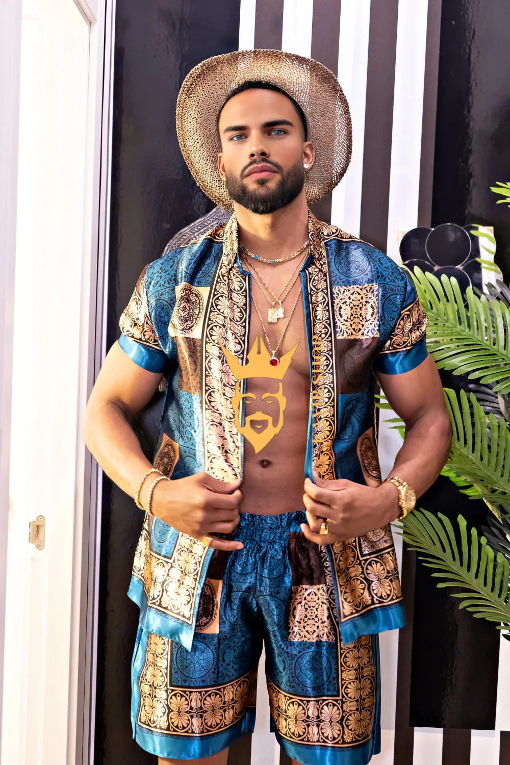 Luxury Boho Silk Shirt Set - Festival Outfit, Handmade Men's Fashion style