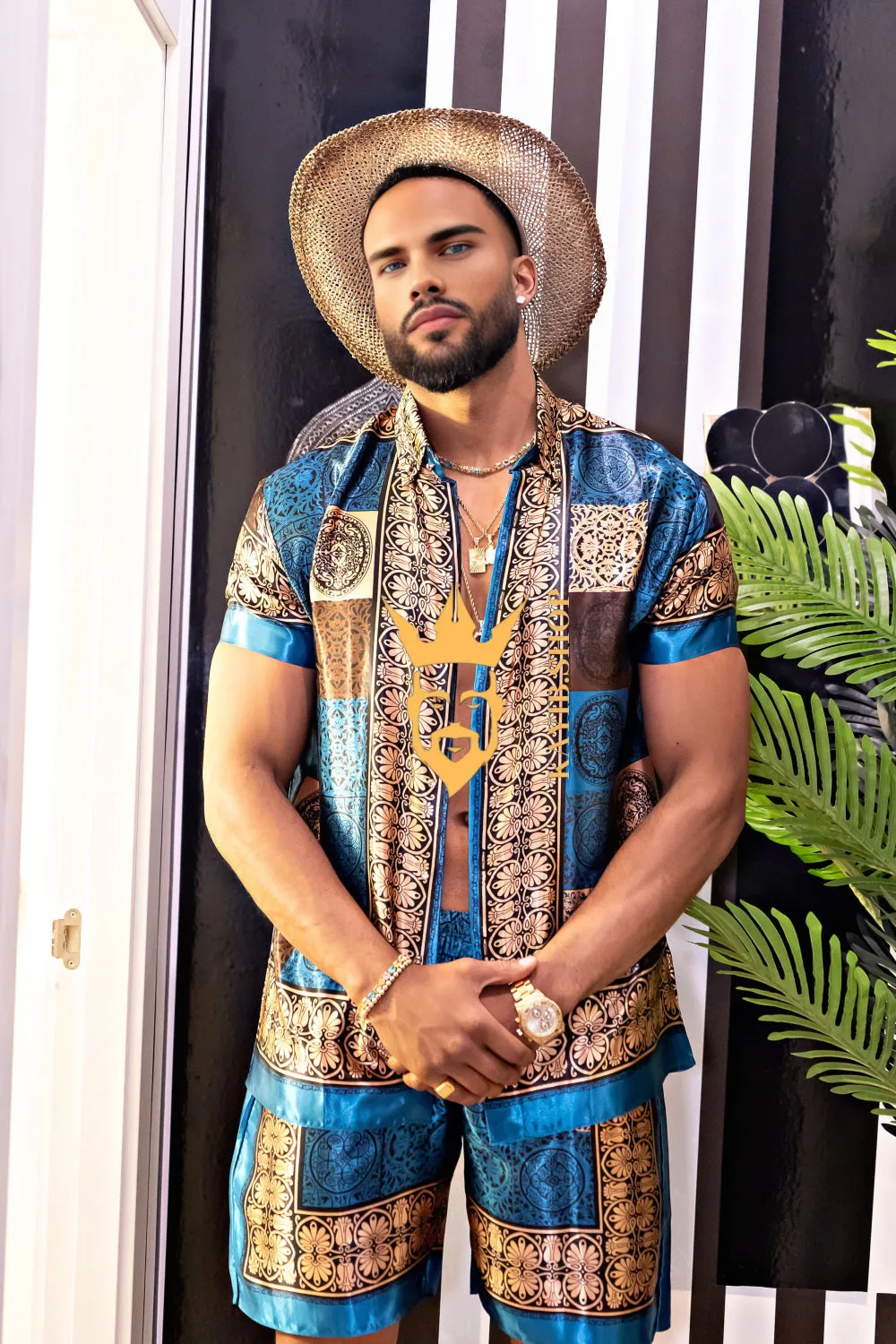 Luxury Boho Silk Shirt Set - Festival Outfit, Handmade Men's Fashion style