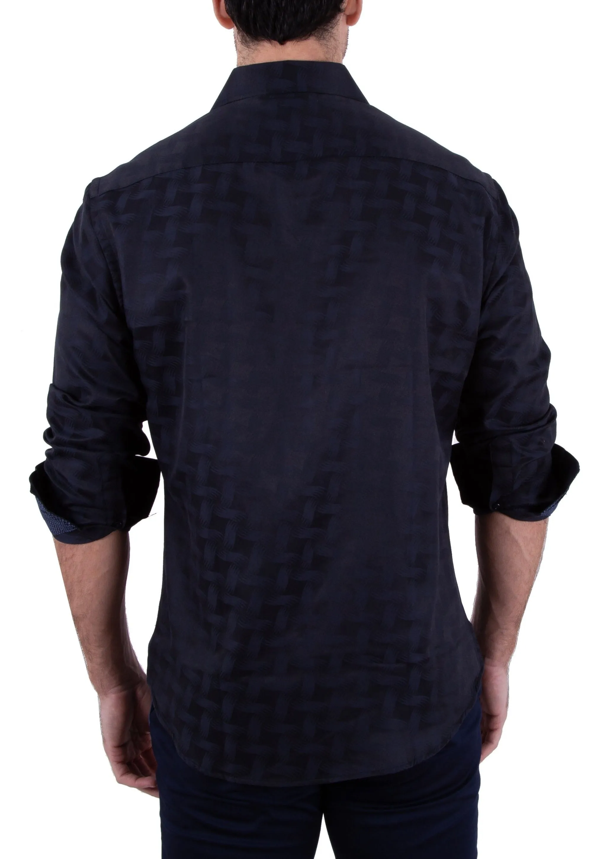 Men's Black Patterned Long Sleeve Button Up