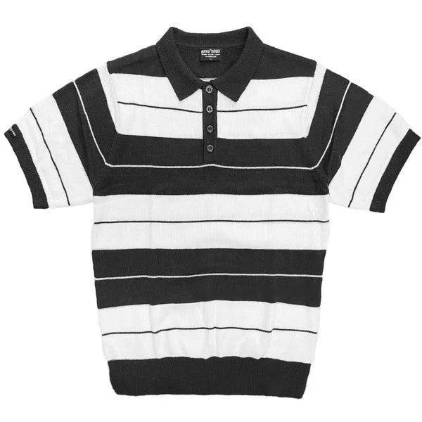 Mens Collared Knit Shirts Short Sleeve Striped Polo