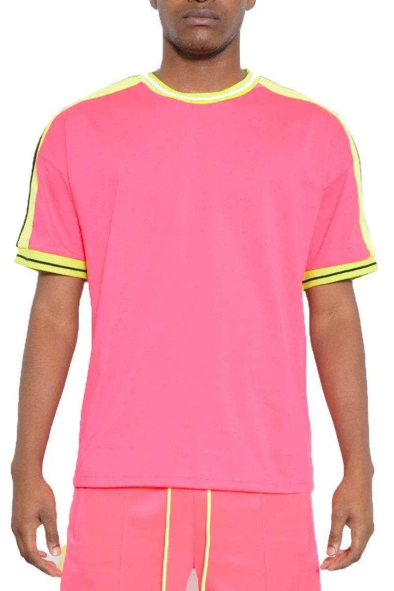 Mens Pink Beso Striped Shirt Short Sleeve