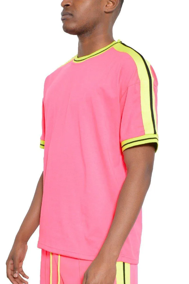 Mens Pink Beso Striped Shirt Short Sleeve