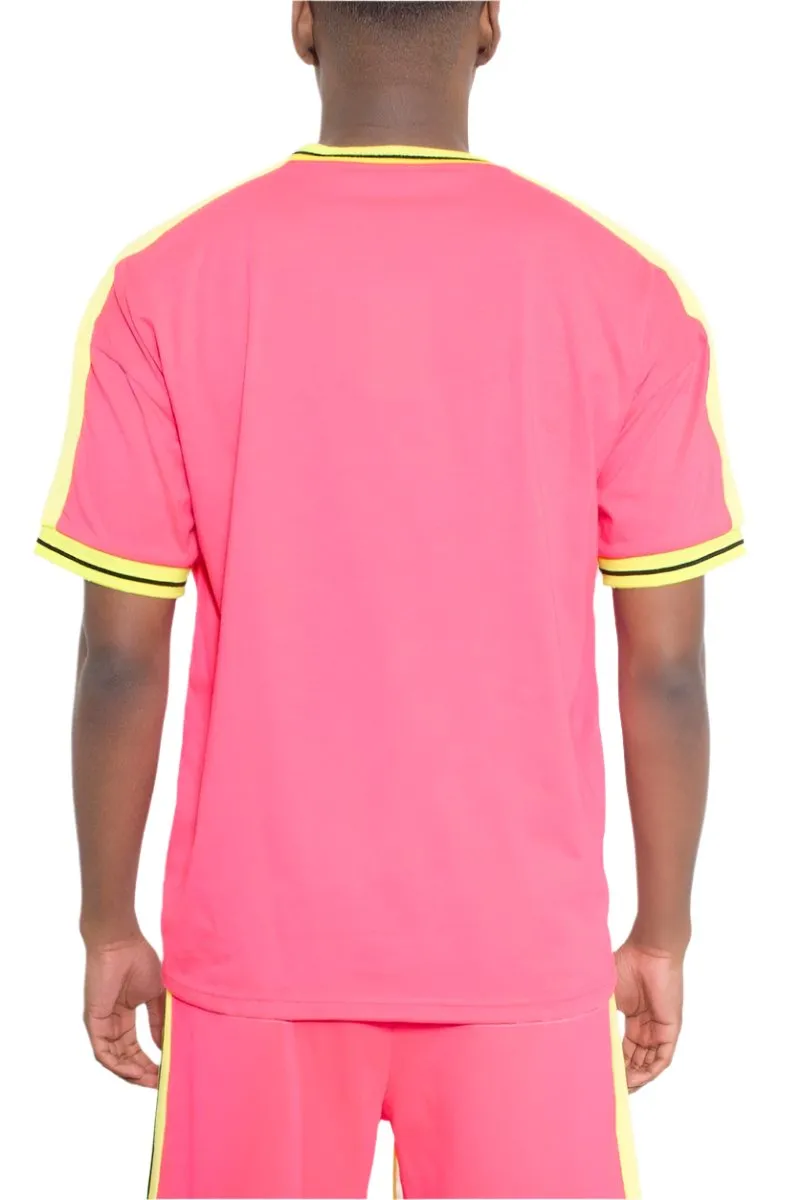 Mens Pink Beso Striped Shirt Short Sleeve