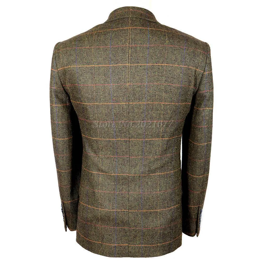 Men's Suit Slim Fit Tweed Suits Wool Brown