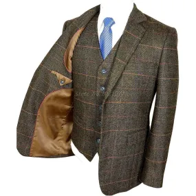 Men's Suit Slim Fit Tweed Suits Wool Brown