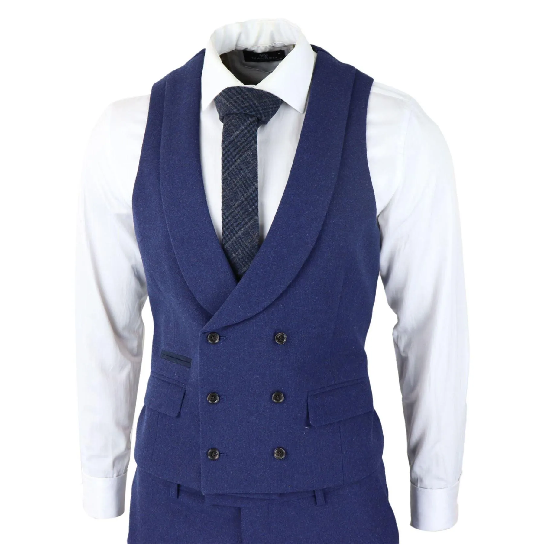 Mens Wool 3 Piece Blue Suit Double Breasted Waistcoat Wedding Party Vintage 1920s