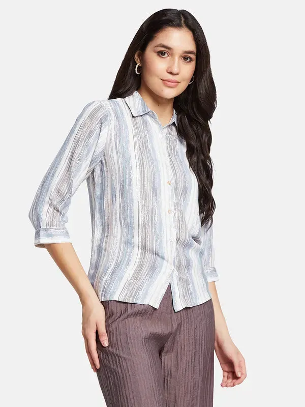 Mettle Women Striped Spread Collar Cotton Casual Shirt