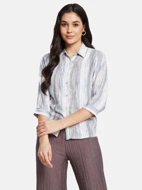 Mettle Women Striped Spread Collar Cotton Casual Shirt