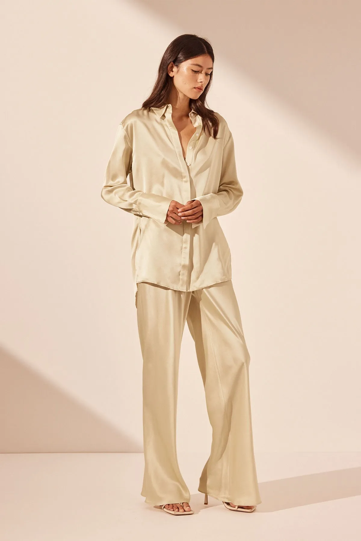 MEZZANOTTE SILK BIAS CUT PANT  - BONE