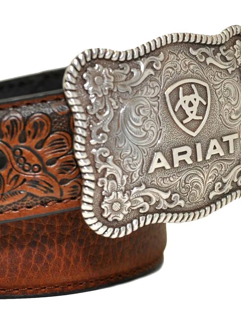 MF Western Ariat Boys Shield Logo Distressed Hand Tooled Leather Belt Style A1301002