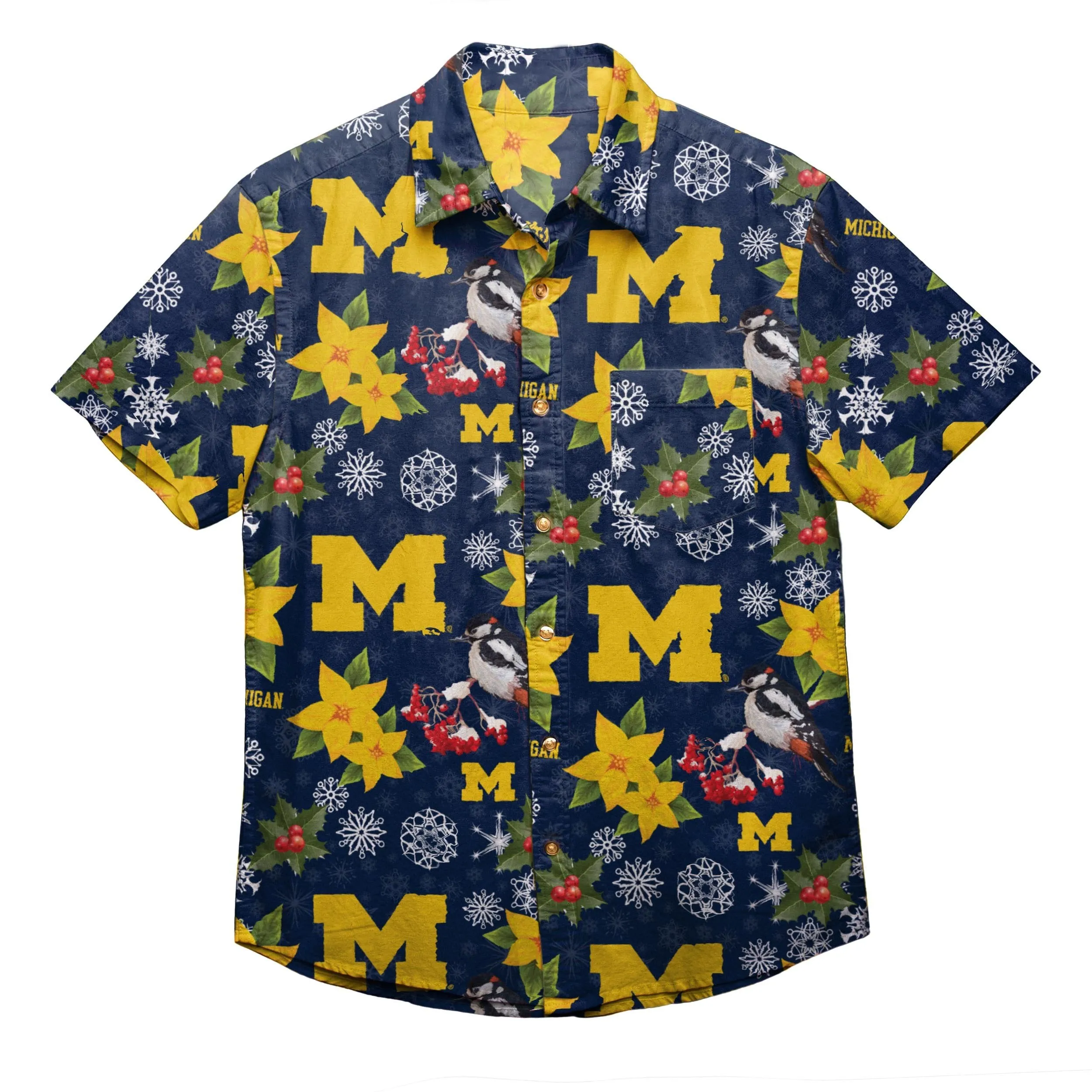 Michigan Wolverines NCAA Mens Mistletoe Button Up Shirt