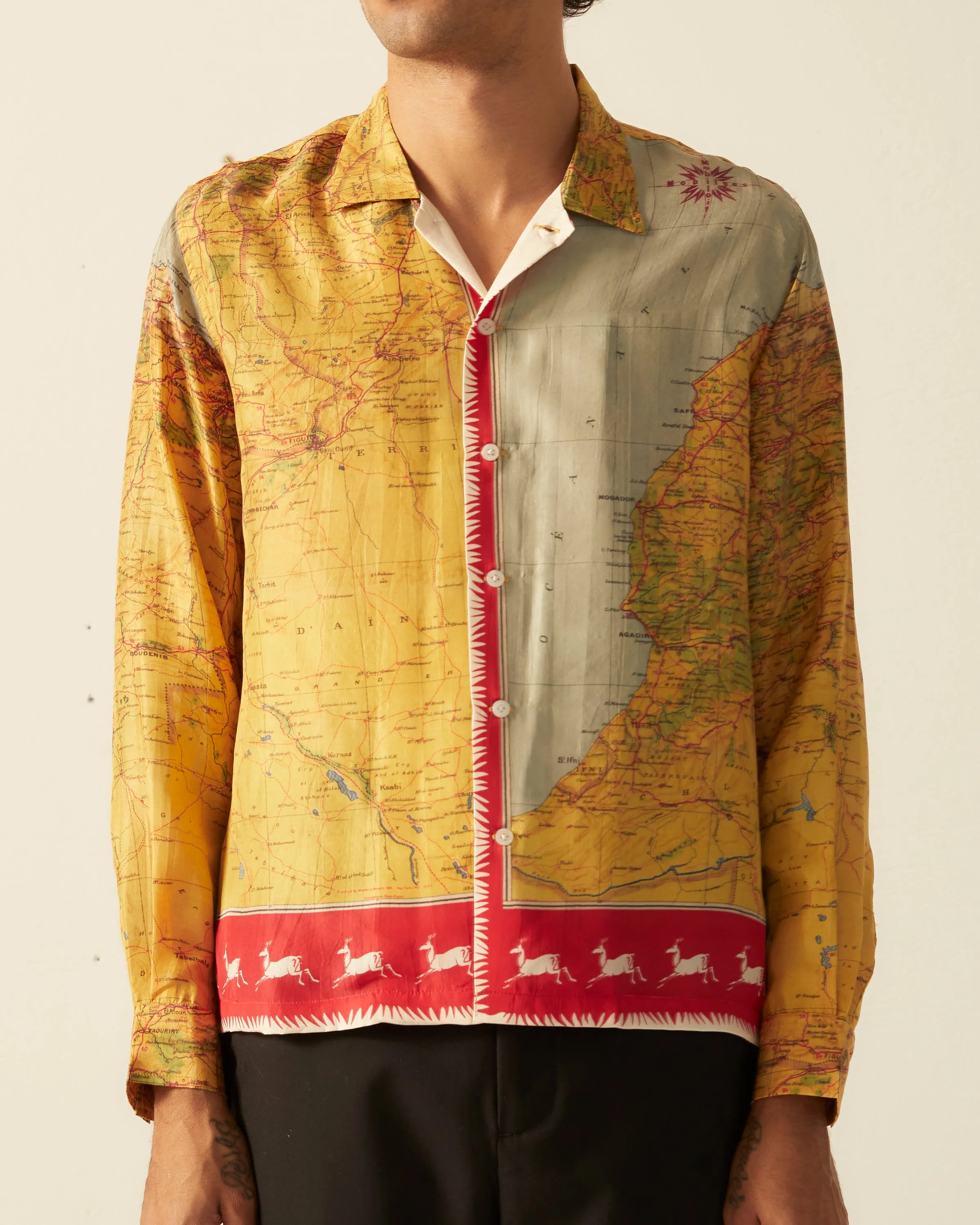 Morocco Map Silk Shirt