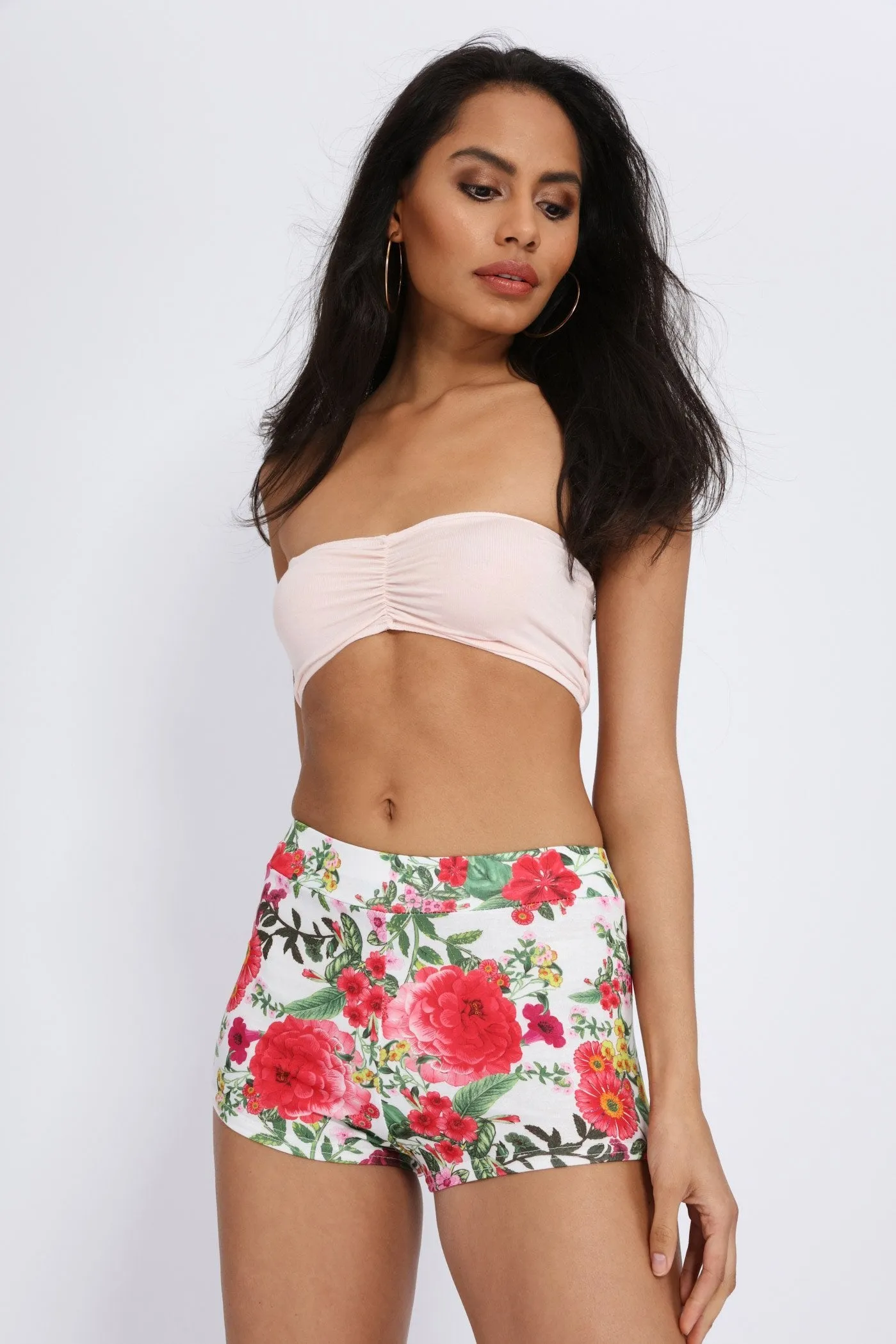 Multi Floral Print High Waisted Hot Pants