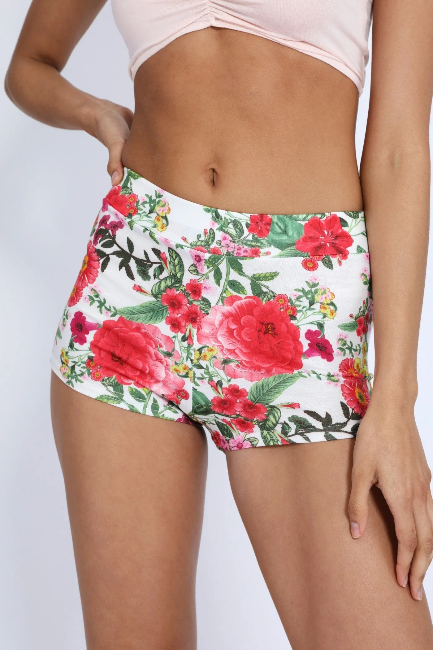 Multi Floral Print High Waisted Hot Pants