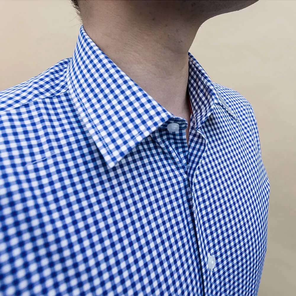 Navy Blue Checked Dress Shirt | The Ming