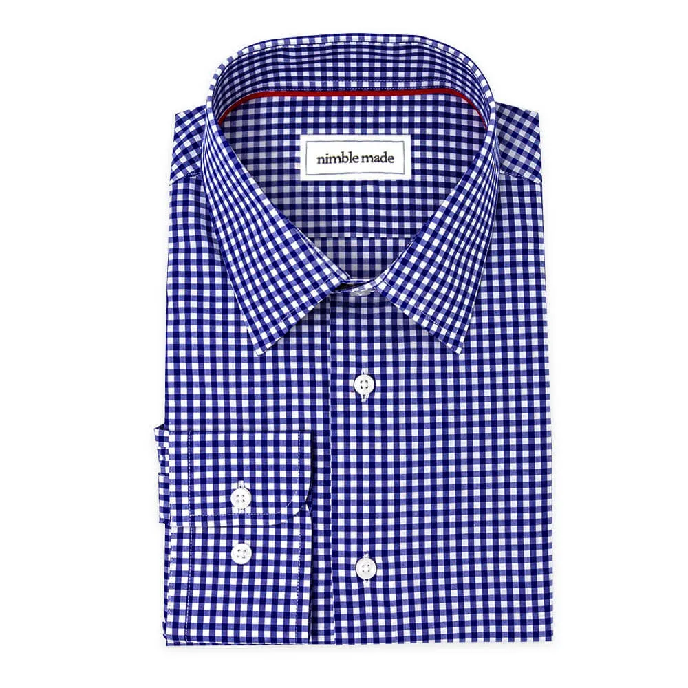 Navy Blue Checked Dress Shirt | The Ming