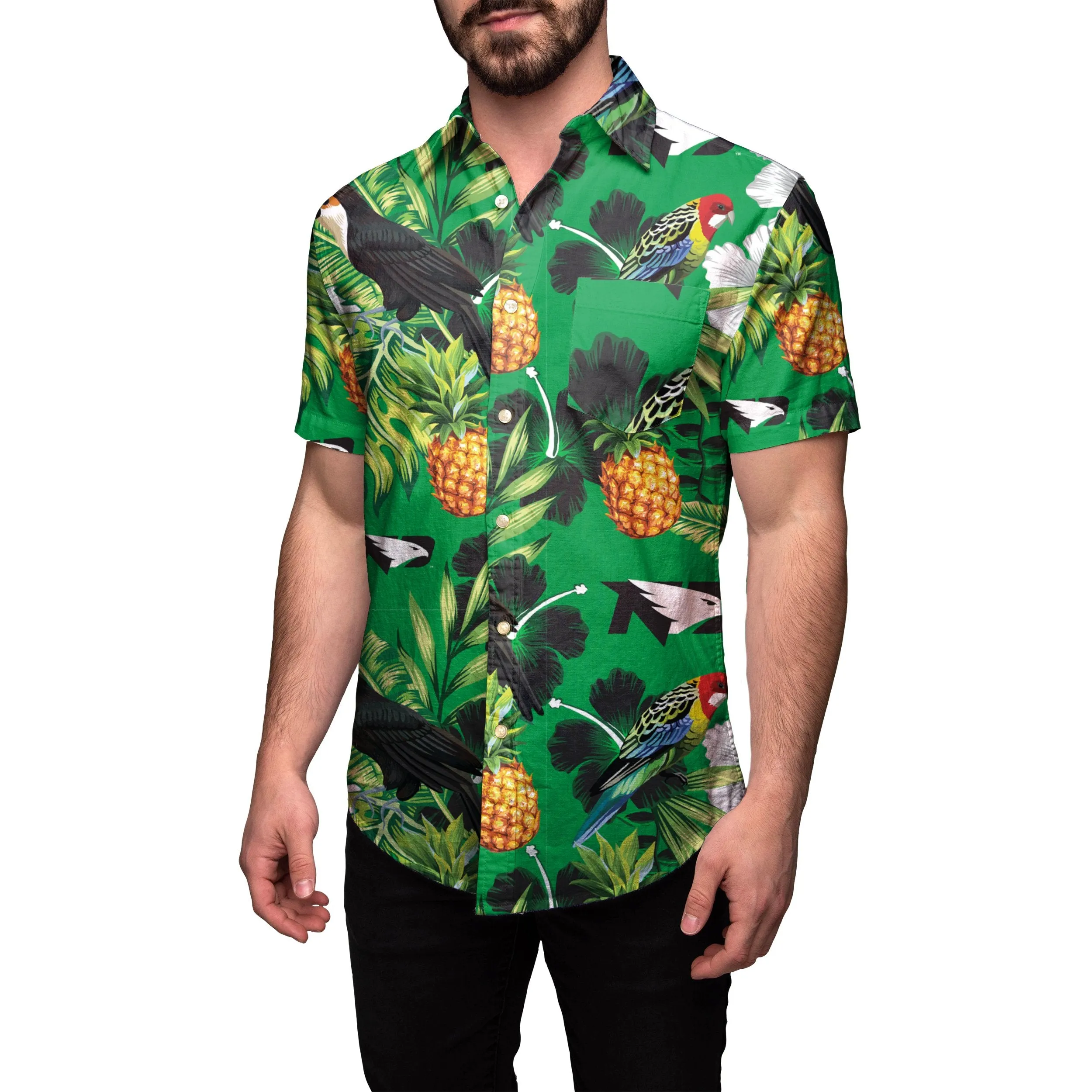 North Dakota Fighting Hawks NCAA Mens Floral Button Up Shirt