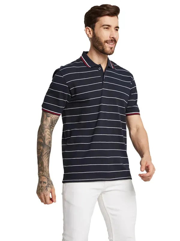 Octave Men Polo Collar Striped Nautical T-Shirt