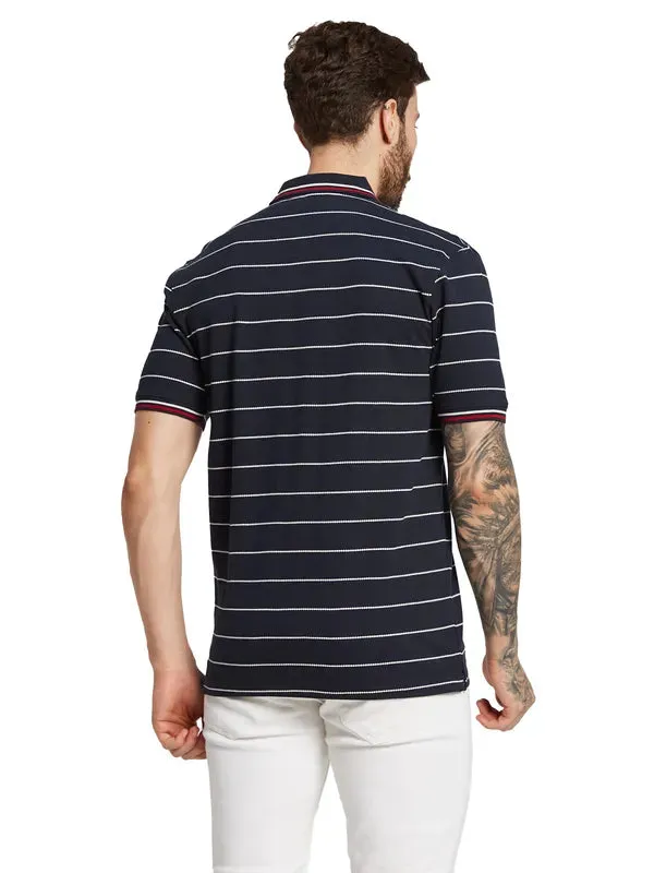 Octave Men Polo Collar Striped Nautical T-Shirt