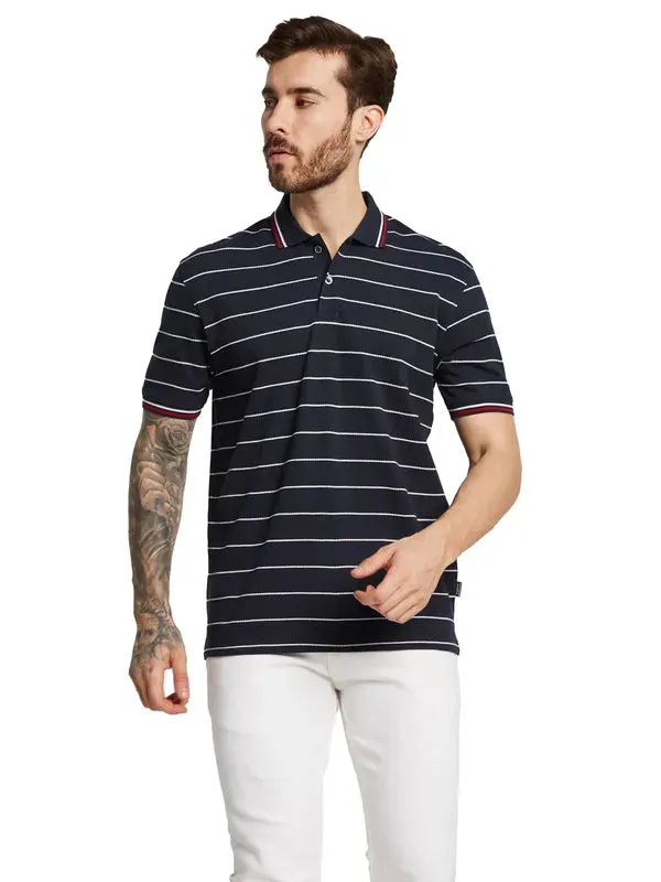 Octave Men Polo Collar Striped Nautical T-Shirt