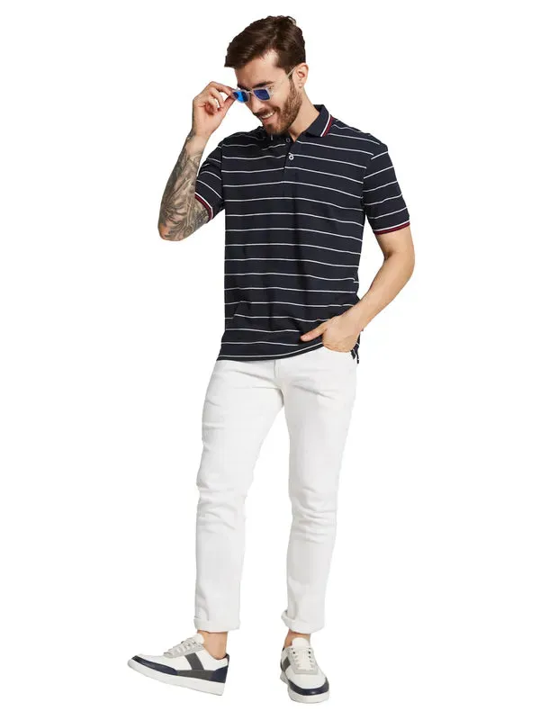 Octave Men Polo Collar Striped Nautical T-Shirt