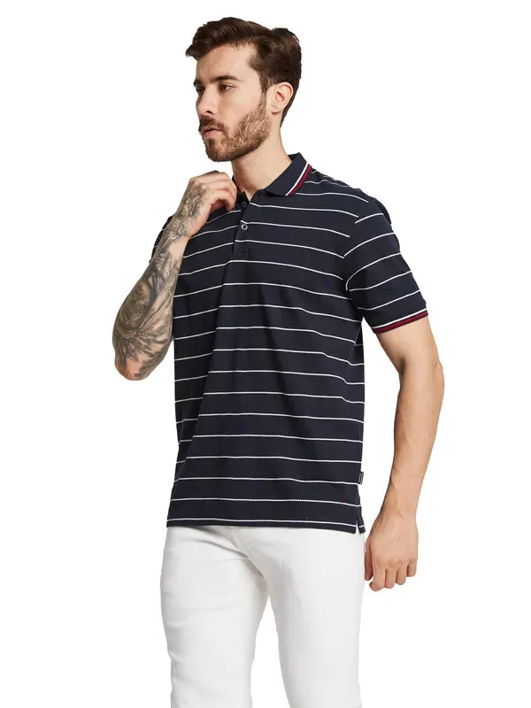 Octave Men Polo Collar Striped Nautical T-Shirt