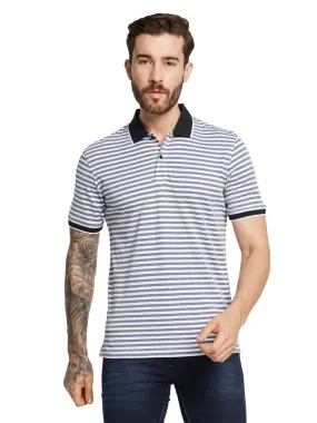 Octave Men Striped Polo Collar Pure Cotton T-Shirt