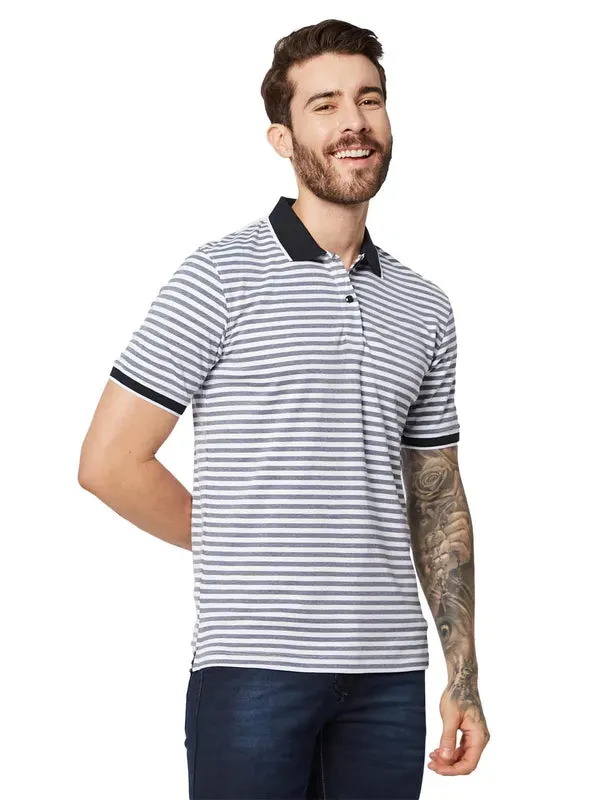 Octave Men Striped Polo Collar Pure Cotton T-Shirt