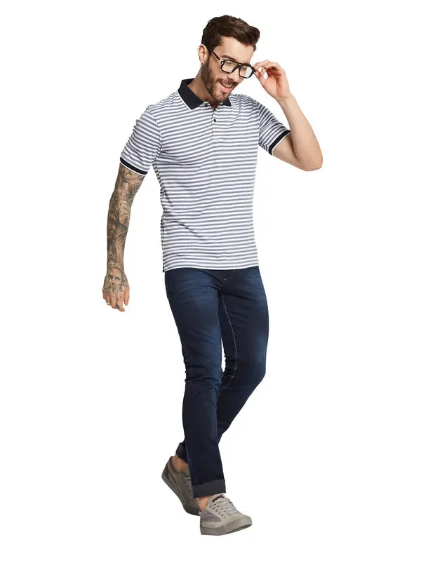 Octave Men Striped Polo Collar Pure Cotton T-Shirt