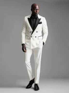 Off-White Double Breasted Tuxedo Suit