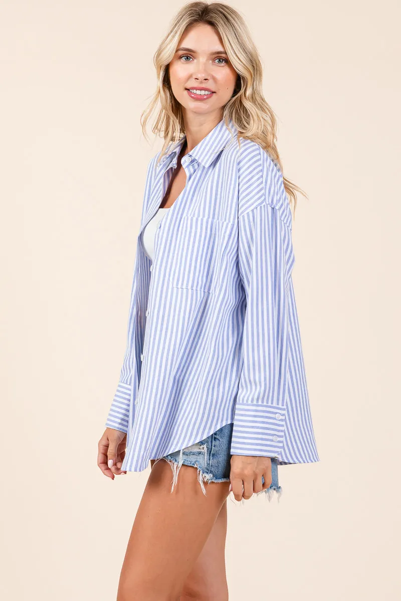 Oversized Long Sleeve Button Up Striped Shirts