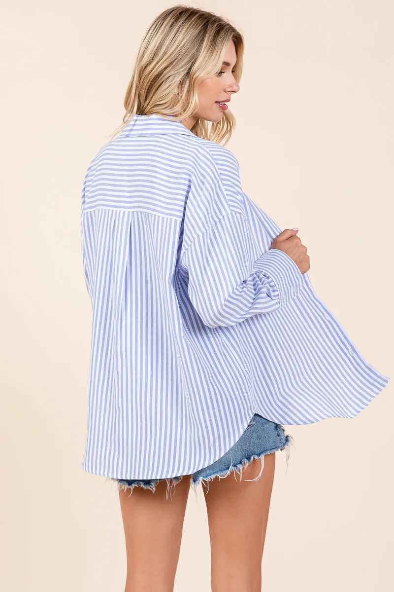 Oversized Long Sleeve Button Up Striped Shirts