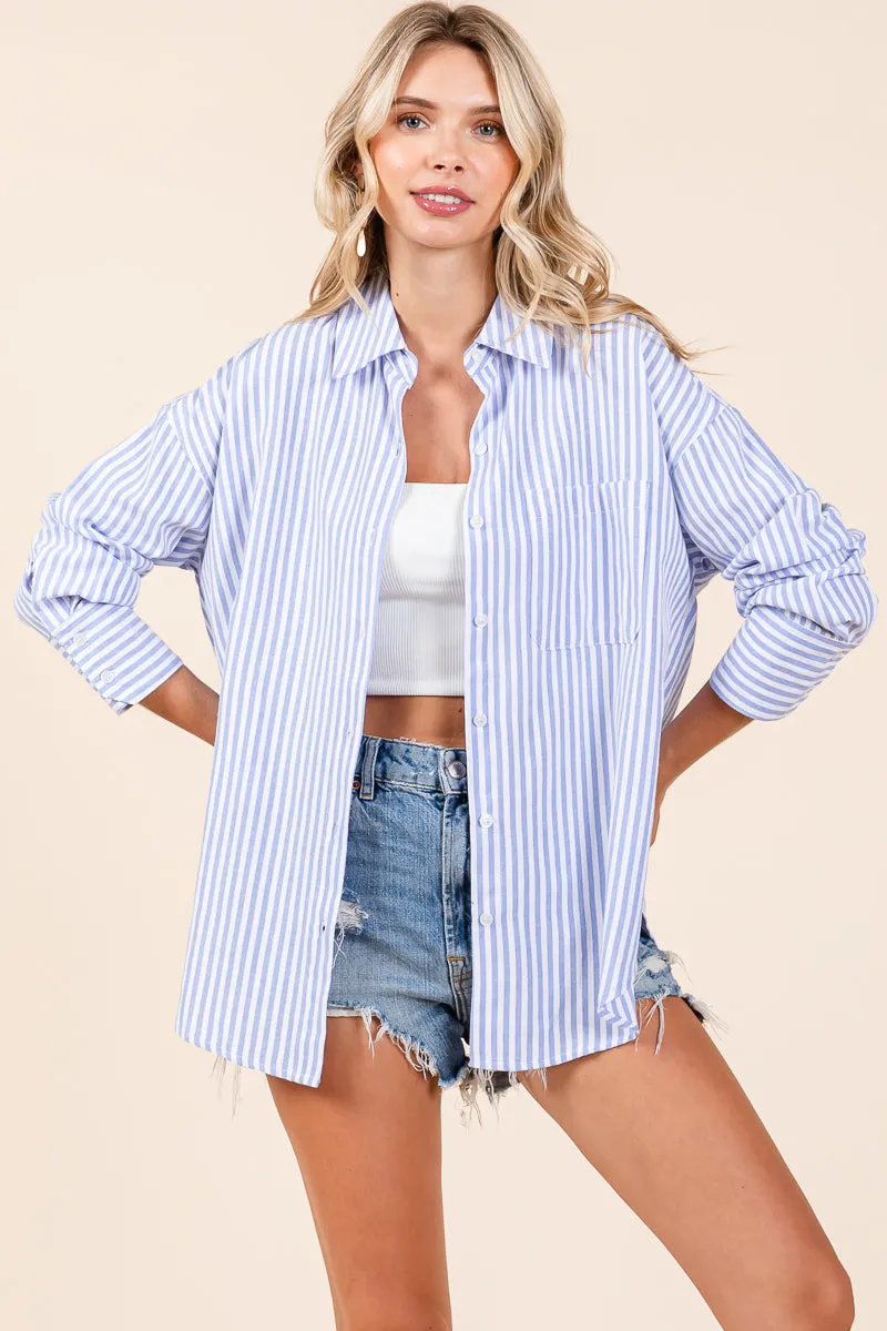 Oversized Long Sleeve Button Up Striped Shirts