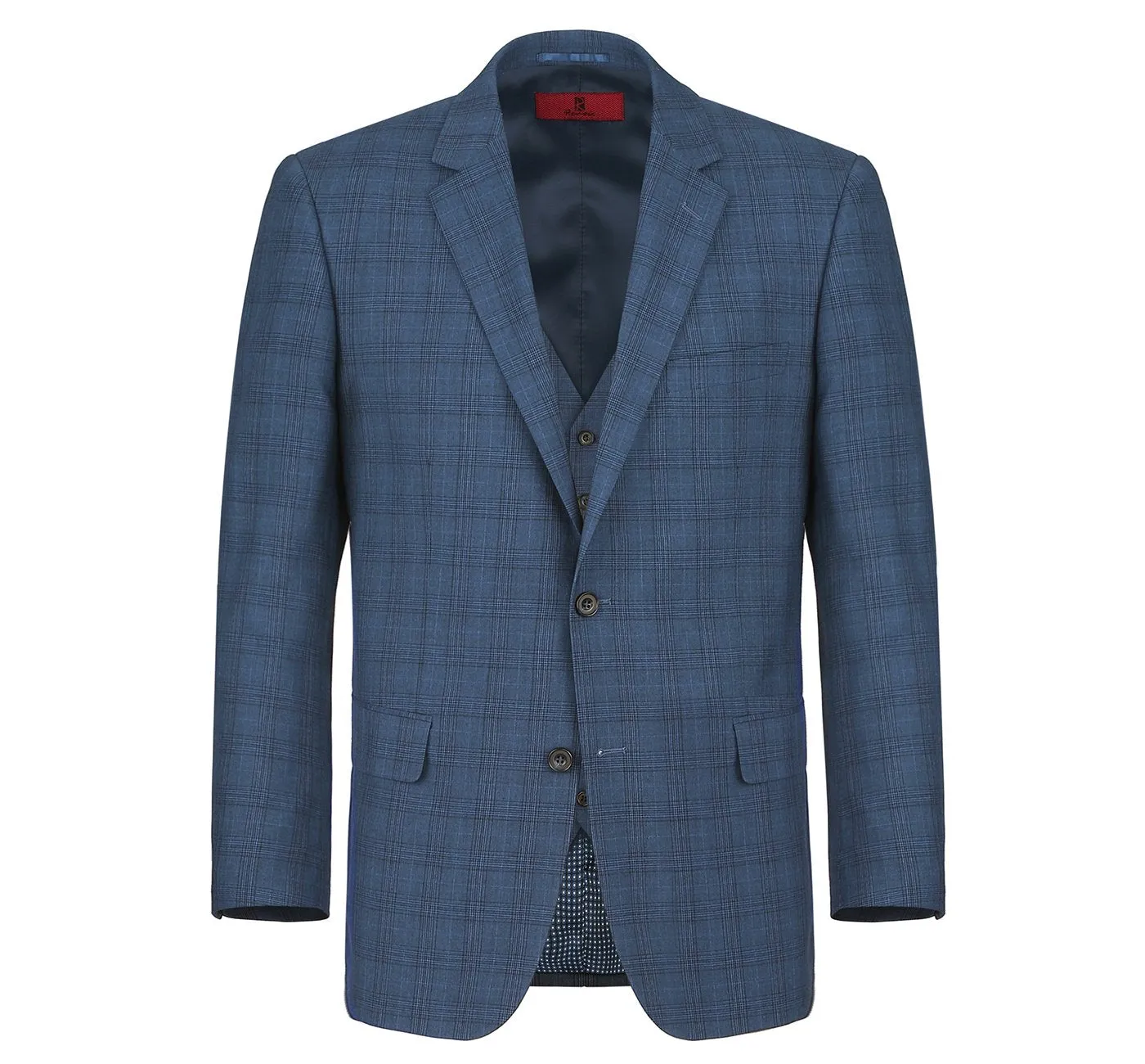 Performance 3-Piece CLASSIC FIT Suit in Blue Windowpane Check (Short, Regular, and Long Available) by Renoir