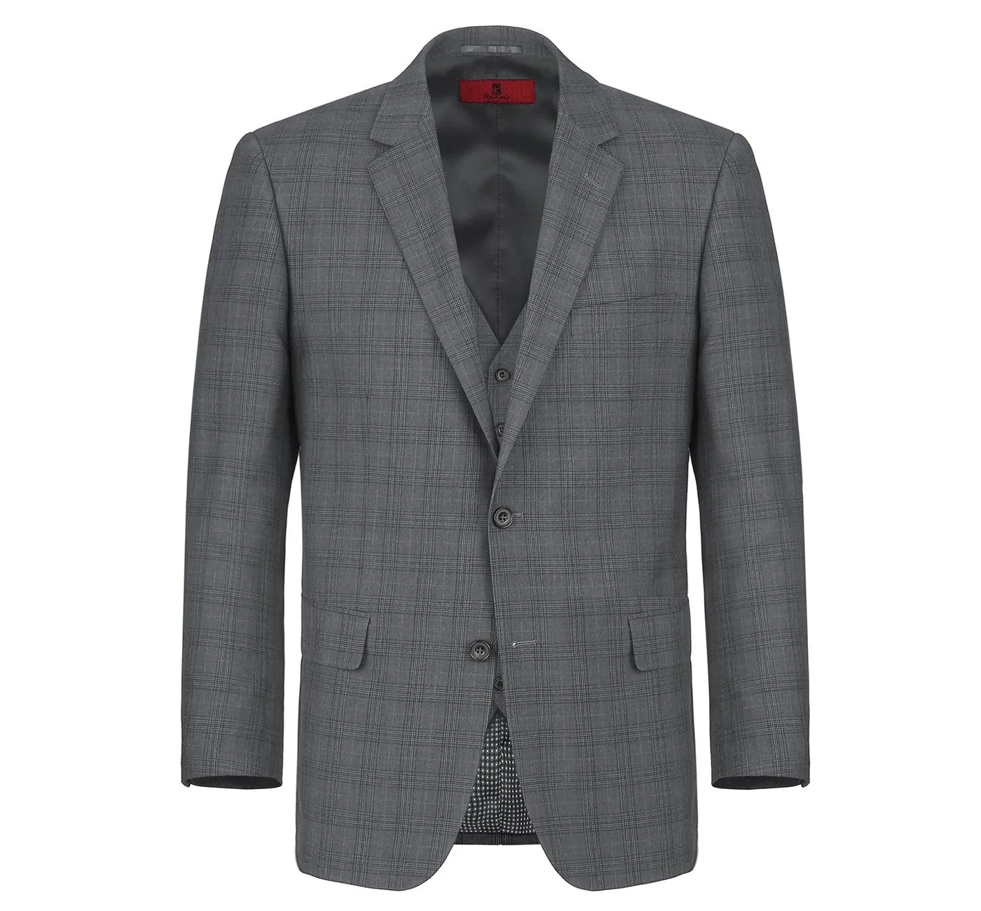 Performance 3-Piece CLASSIC FIT Suit in Grey Windowpane Check (Short, Regular, and Long Available) by Renoir