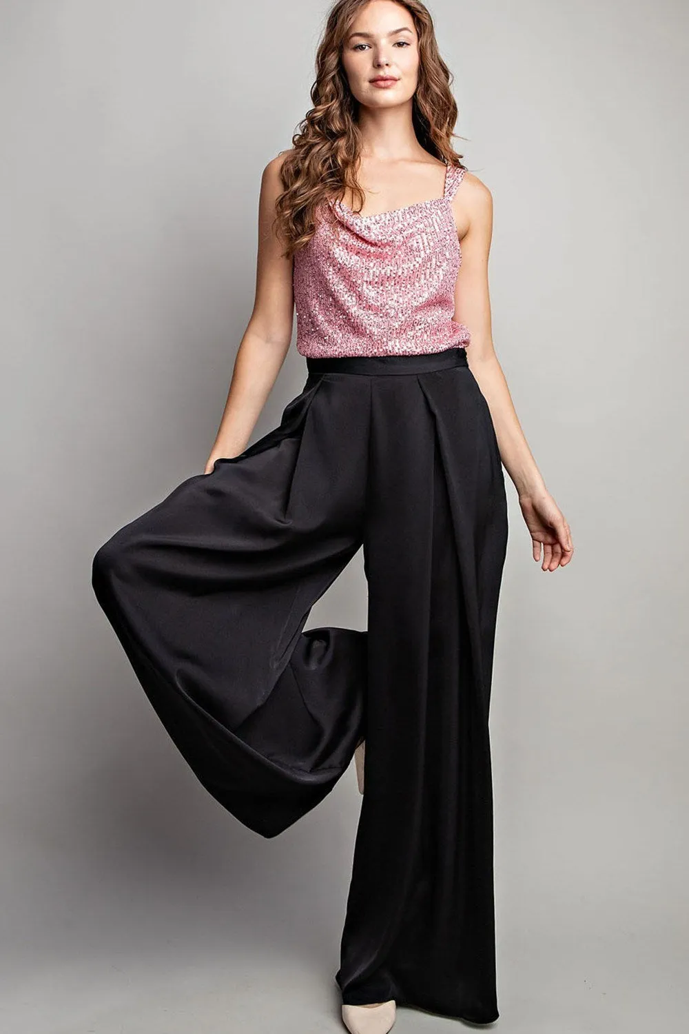 PLEATED WIDE LEG PANTS -Large