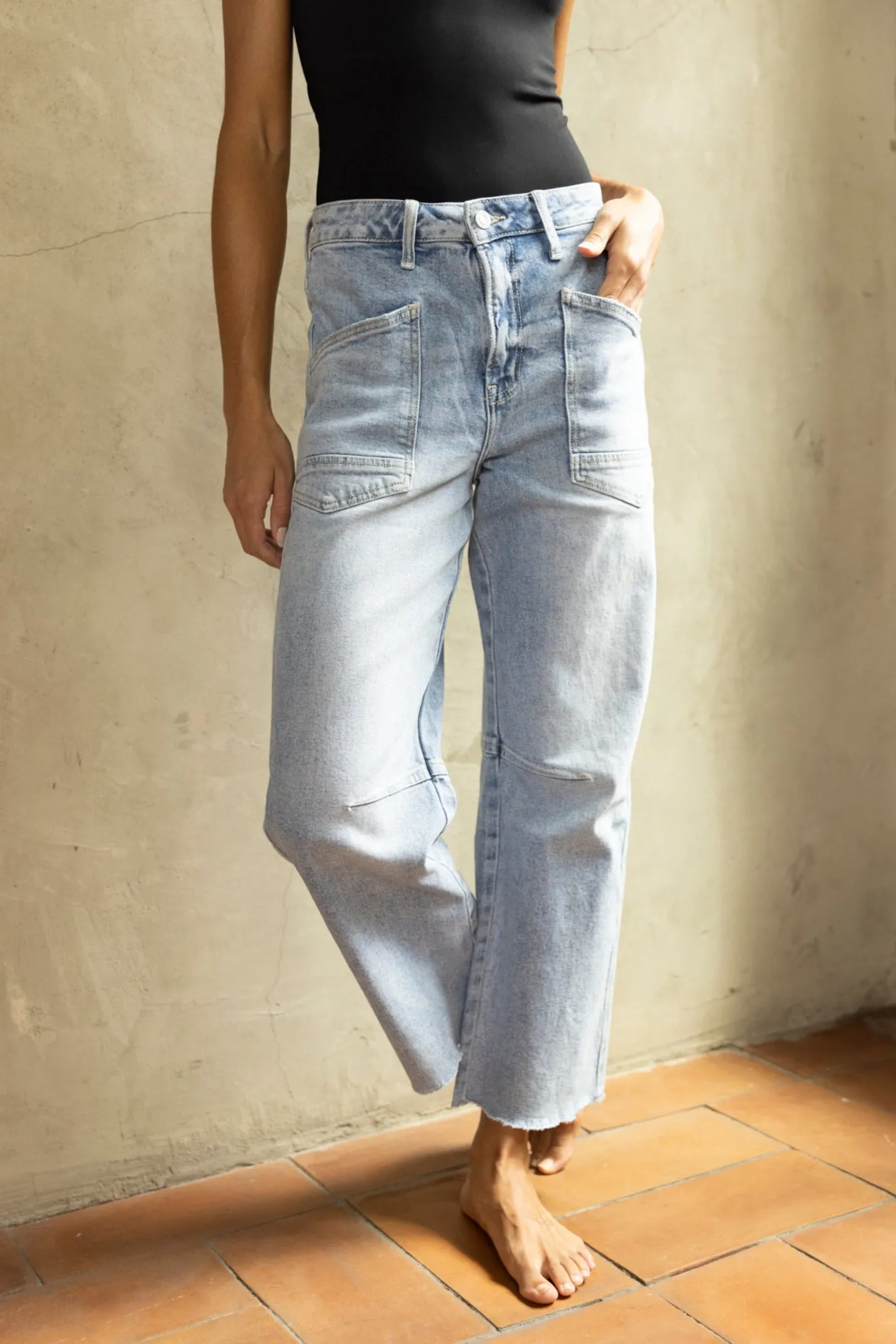 Preston High Rise Patch Pocket Wide Leg Jeans