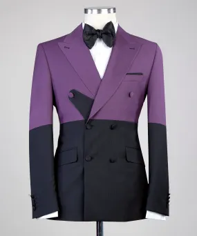 Purple and Black Double-Breasted Suit