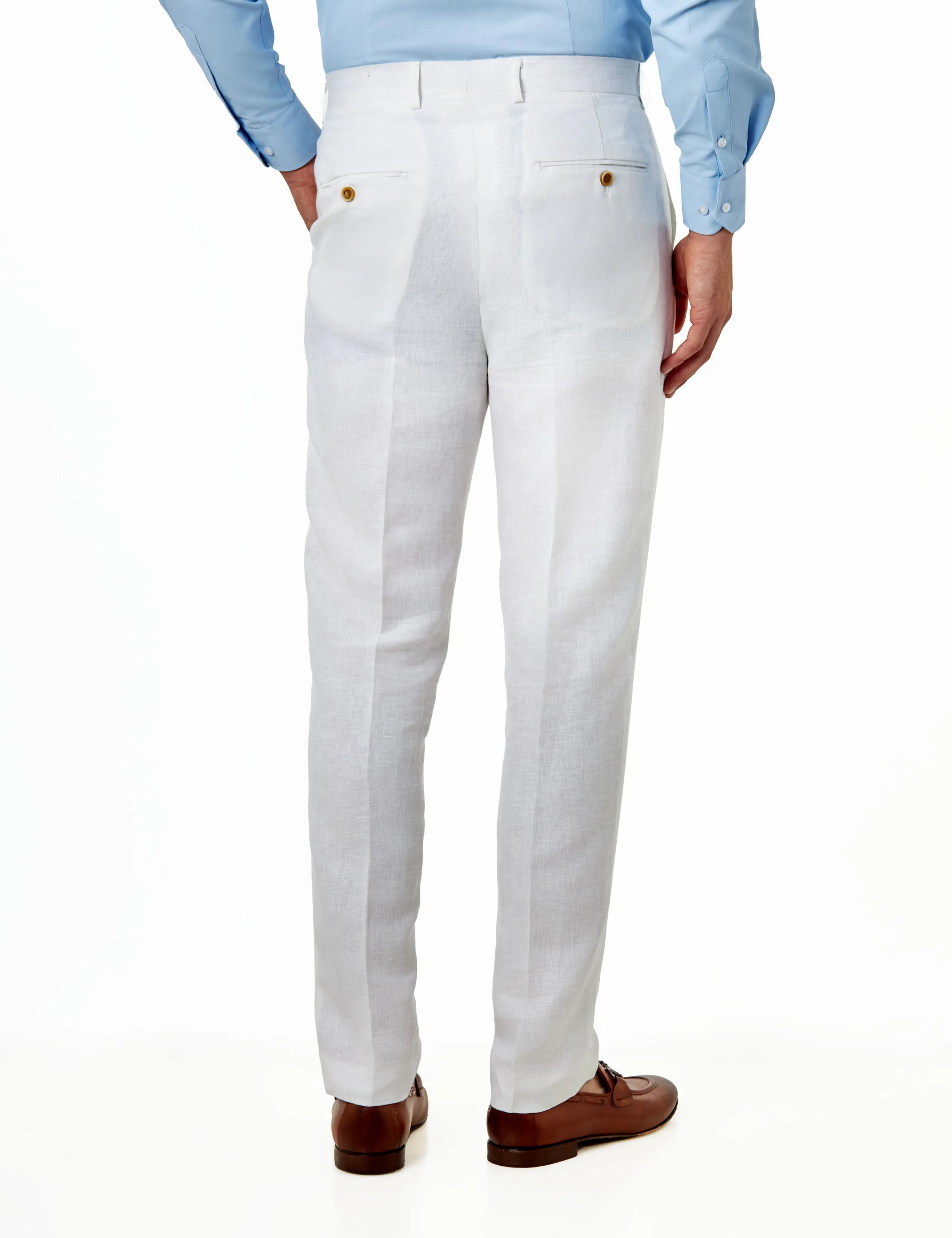 RAY - Tailored Fit Double Breasted Suit Off White Herringbone Linen