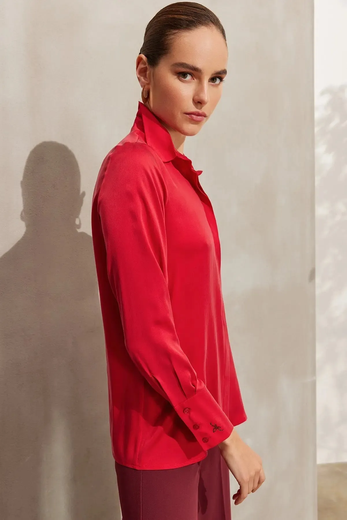 Red Pure Silk Audrey Women's Shirt