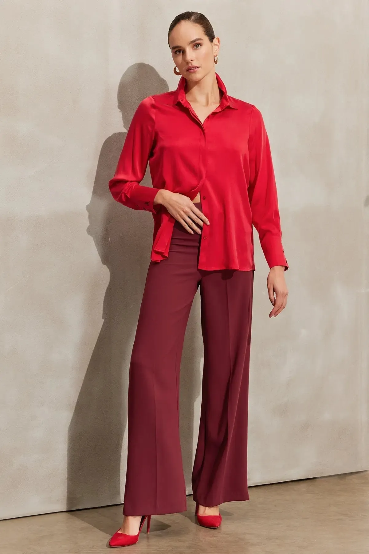 Red Pure Silk Audrey Women's Shirt