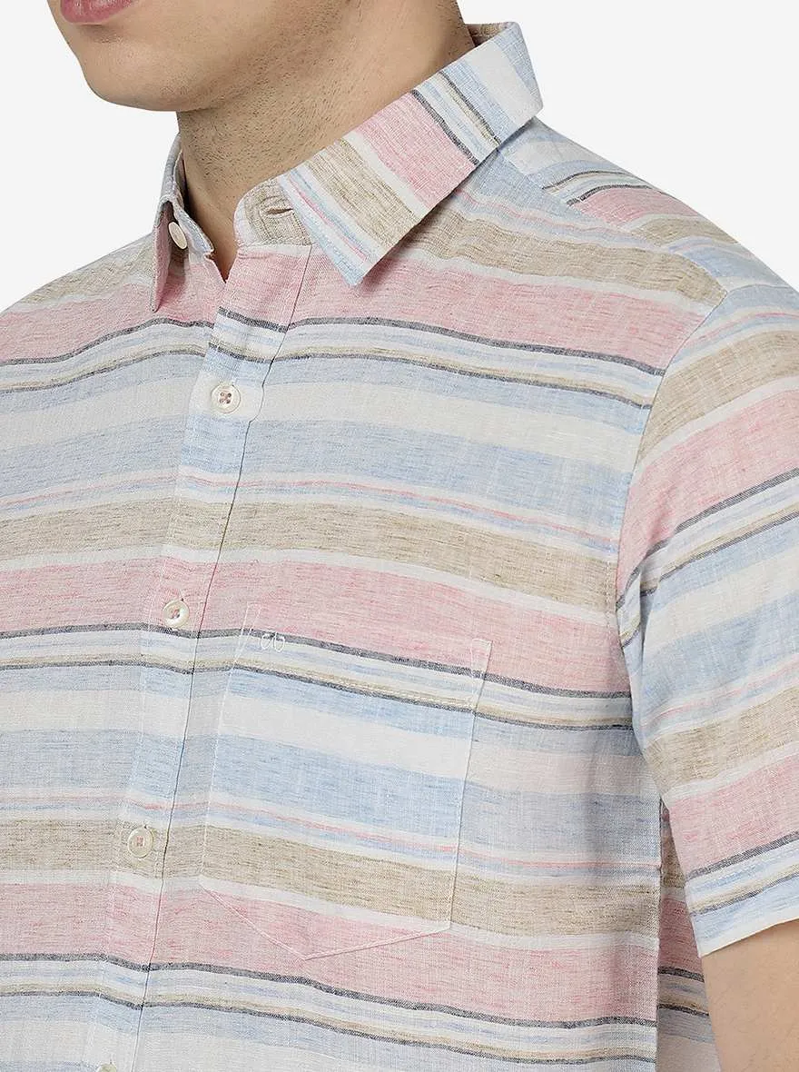 Rose Pink Striped Slim Fit Casual Shirt | JadeBlue