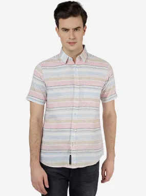 Rose Pink Striped Slim Fit Casual Shirt | JadeBlue