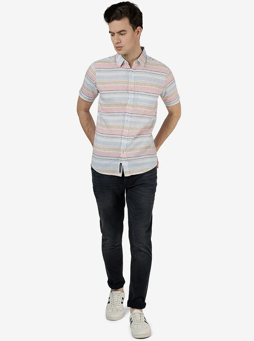 Rose Pink Striped Slim Fit Casual Shirt | JadeBlue