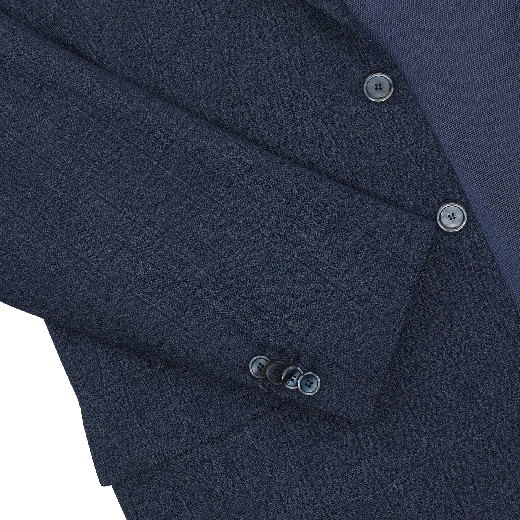 Single-Breasted Windowpane Checked Wool Suit in Dark Blue