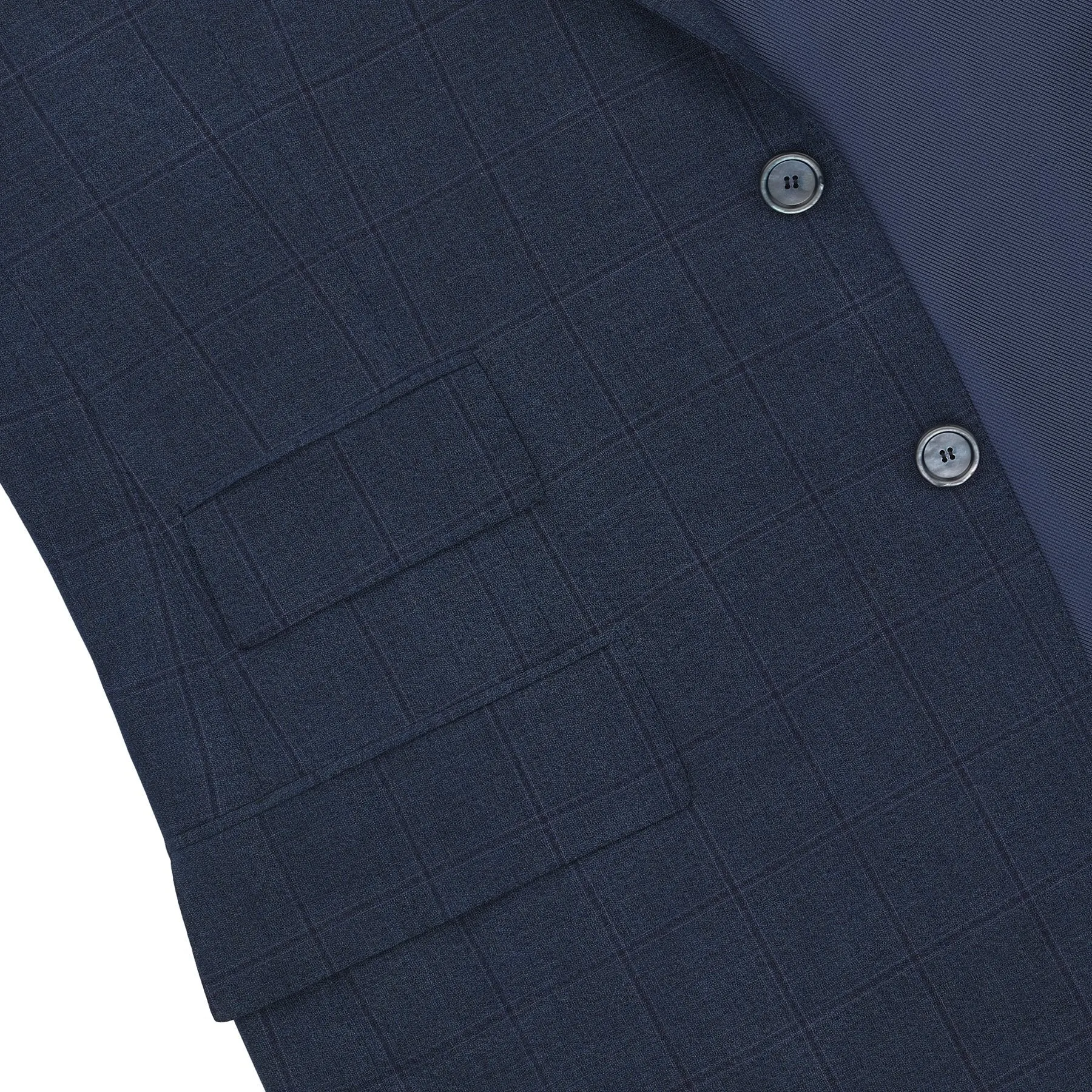 Single-Breasted Windowpane Checked Wool Suit in Dark Blue