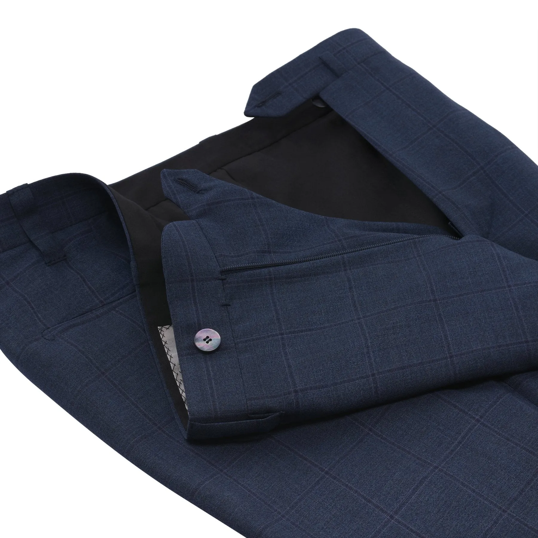 Single-Breasted Windowpane Checked Wool Suit in Dark Blue