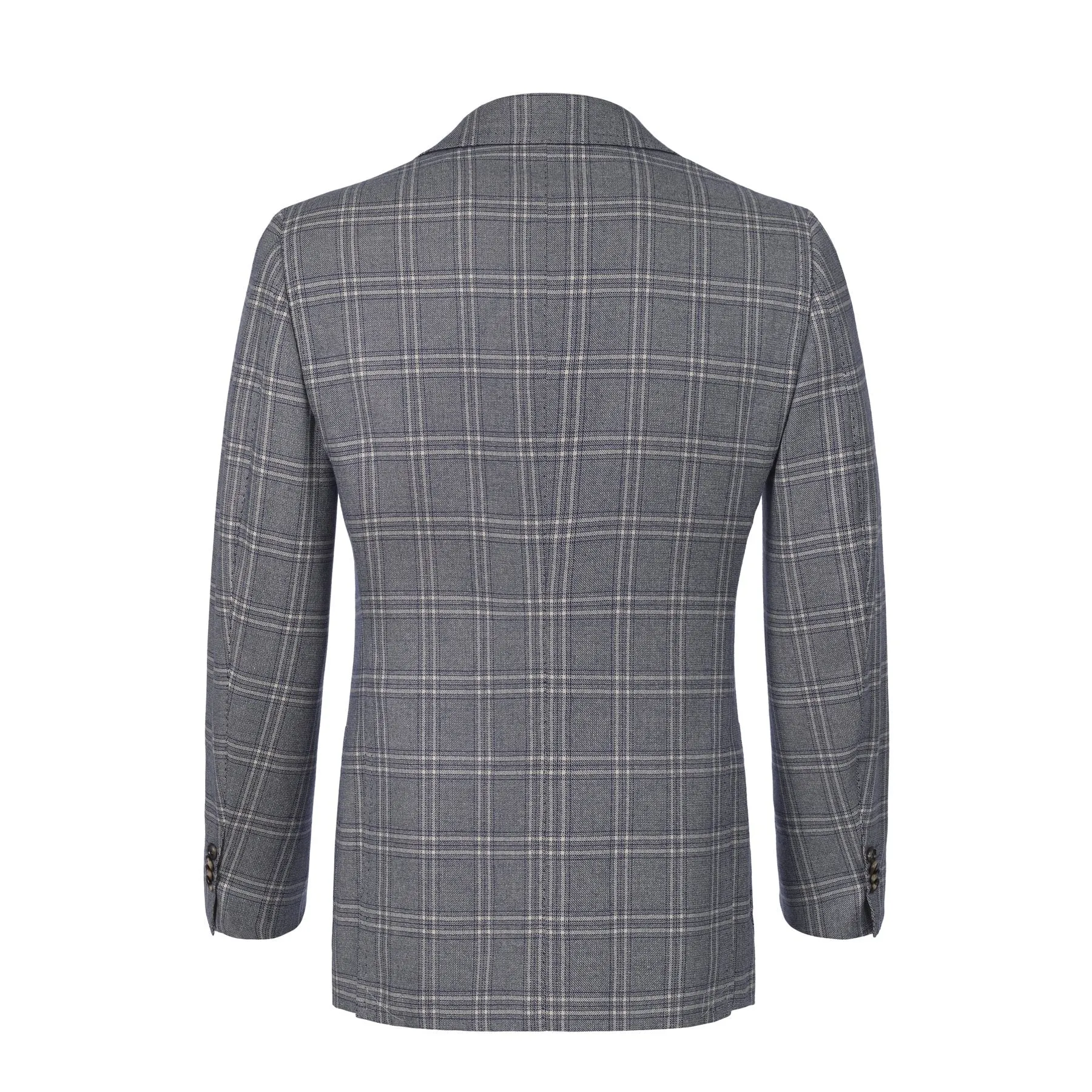 Single-Breasted Wool and Silk-Blend Checked Jacket in Light Blue