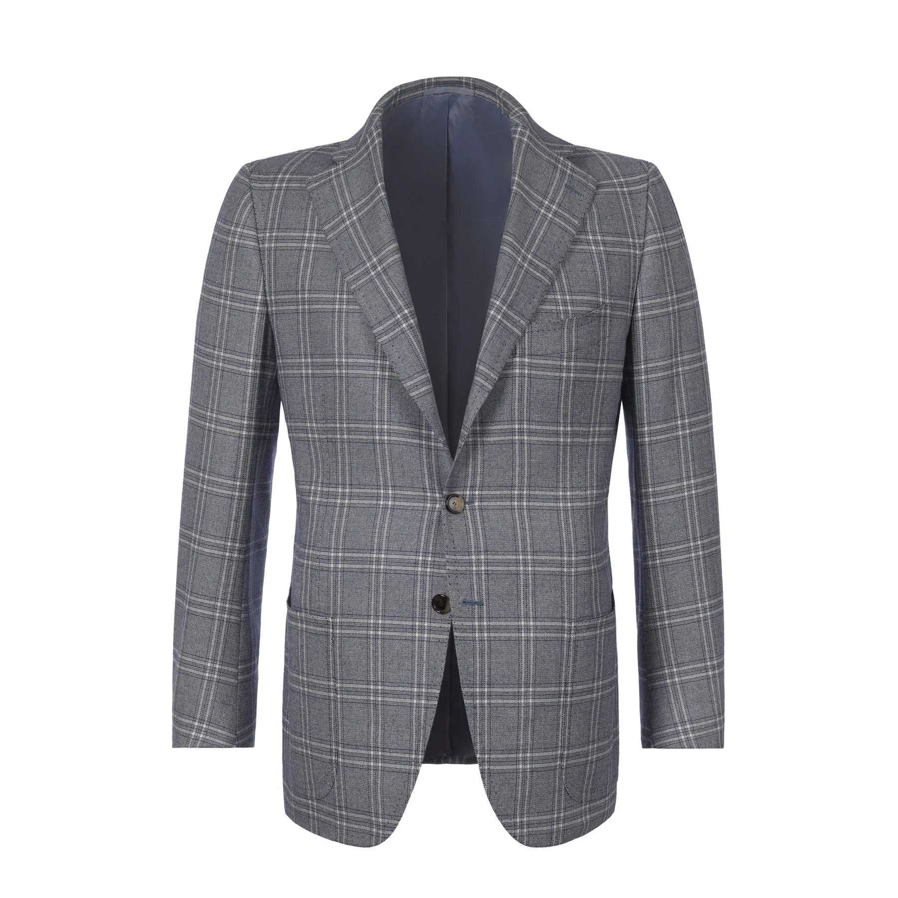 Single-Breasted Wool and Silk-Blend Checked Jacket in Light Blue